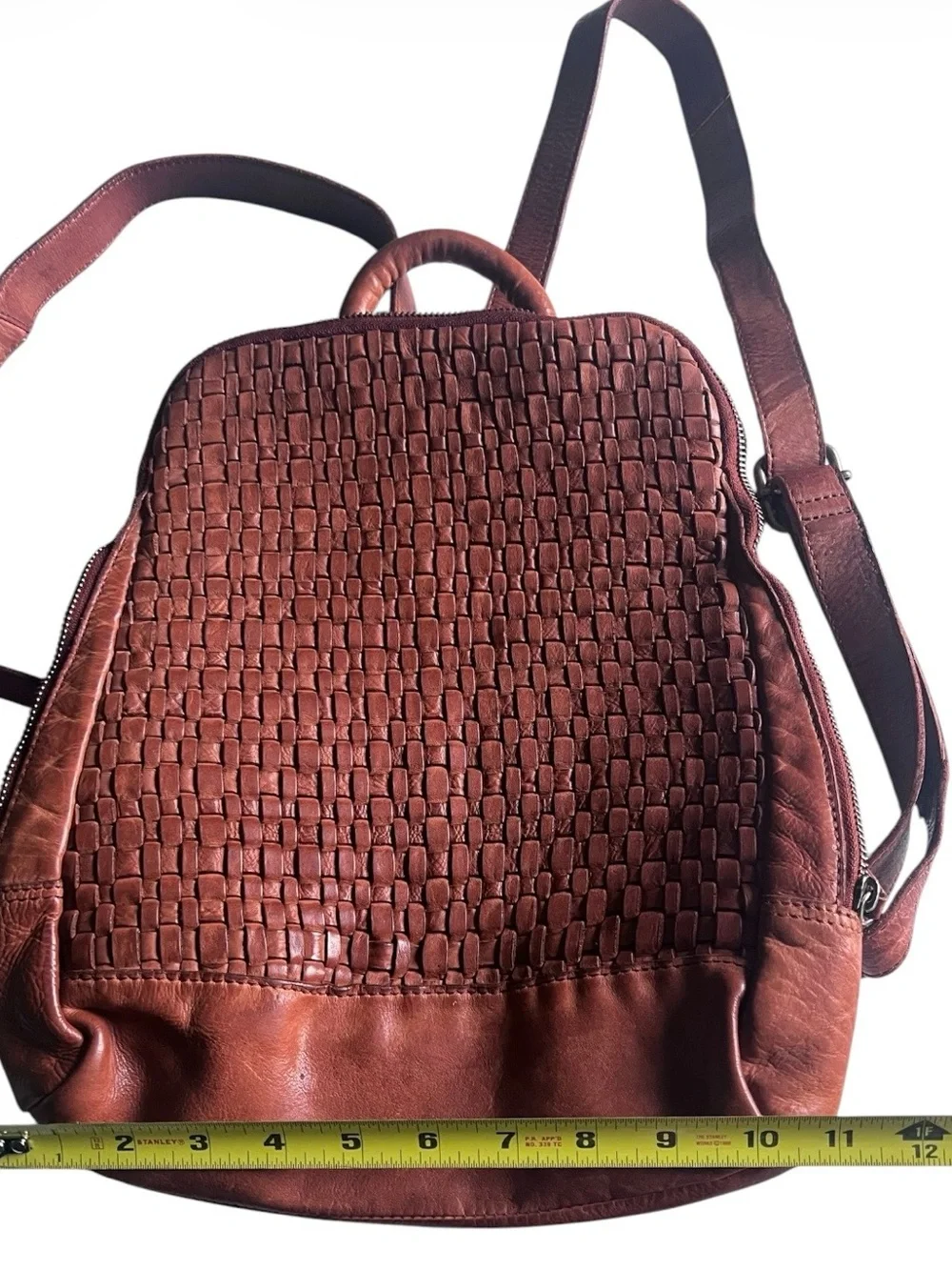 Vilenca Holland Cognac Brown Genuine Leather Woven Backpack